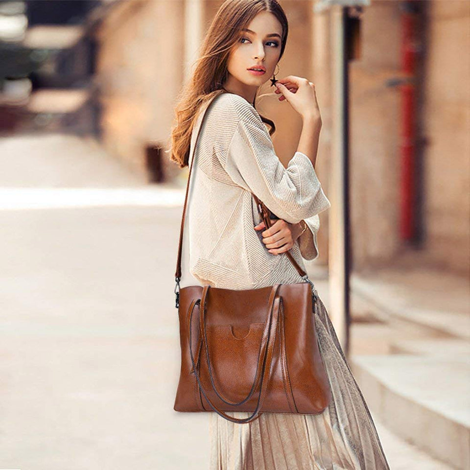 Mujer Tote Bolsa Dama Moda Bolso de Mano con Asa Bandolera - Gran Capacidad Suave PU Cuero Señora Bolsos de Hombro