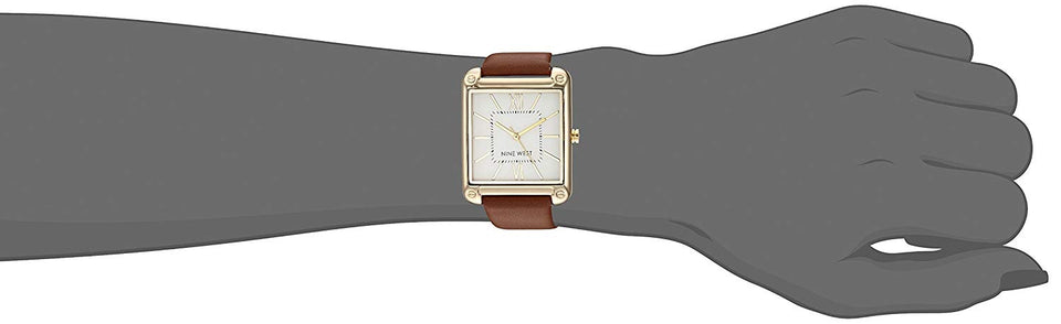 Nine West NW2116SVBN Reloj Análogo para Mujer, color Blanco/Marrón