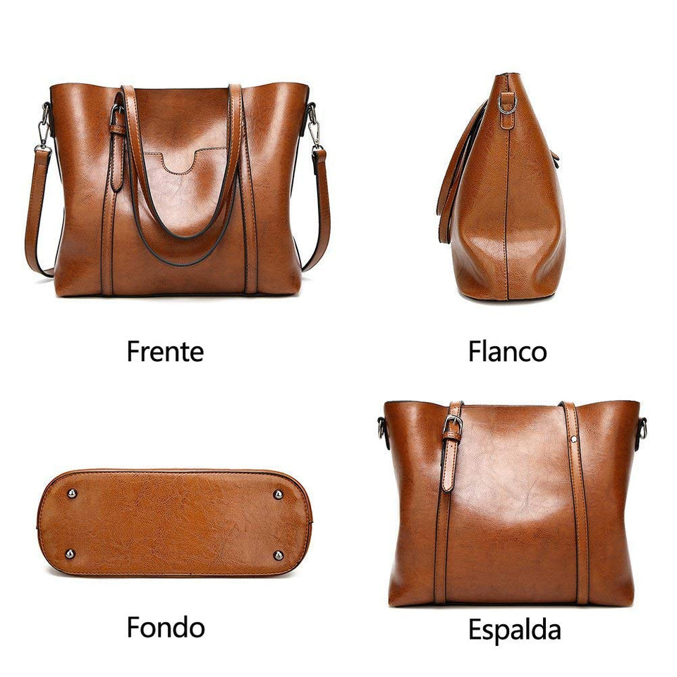 Mujer Tote Bolsa Dama Moda Bolso de Mano con Asa Bandolera - Gran Capacidad Suave PU Cuero Señora Bolsos de Hombro