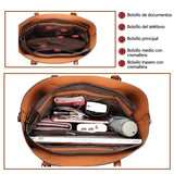 Mujer Tote Bolsa Dama Moda Bolso de Mano con Asa Bandolera - Gran Capacidad Suave PU Cuero Señora Bolsos de Hombro