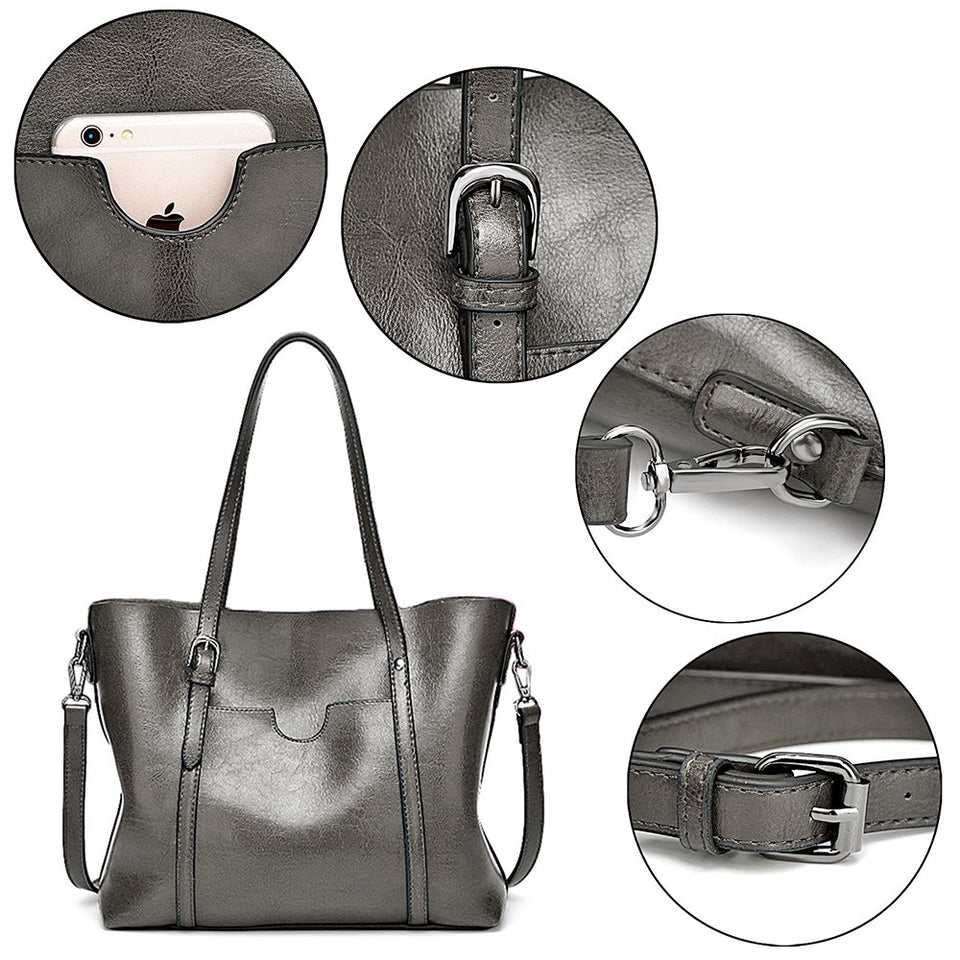 UTO - Bolsa Tote de Mujer Dama Cuero Sintético Suave Bolsas de Hombro Gran Capacidad Shopper