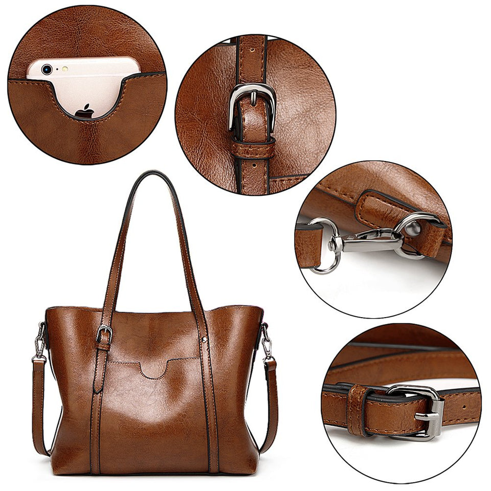 UTO - Bolsa Tote de Mujer Dama Cuero Sintético Suave Bolsas de Hombro Gran Capacidad Shopper