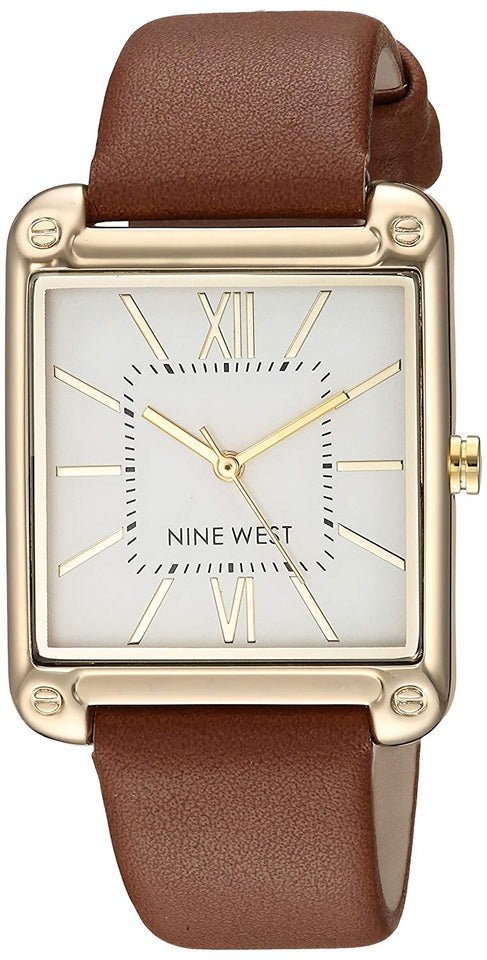 Nine West NW2116SVBN Reloj Análogo para Mujer, color Blanco/Marrón